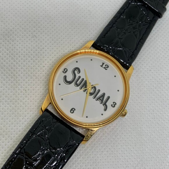 Vintage image sundial wrist watch unisex gold tone 32mm round quartz running - Picture 2 of 8